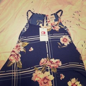 Navy blue floral flowy top.